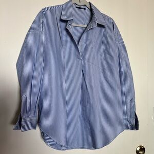 Tahari Denim-Blue Striped Button Down Shirt